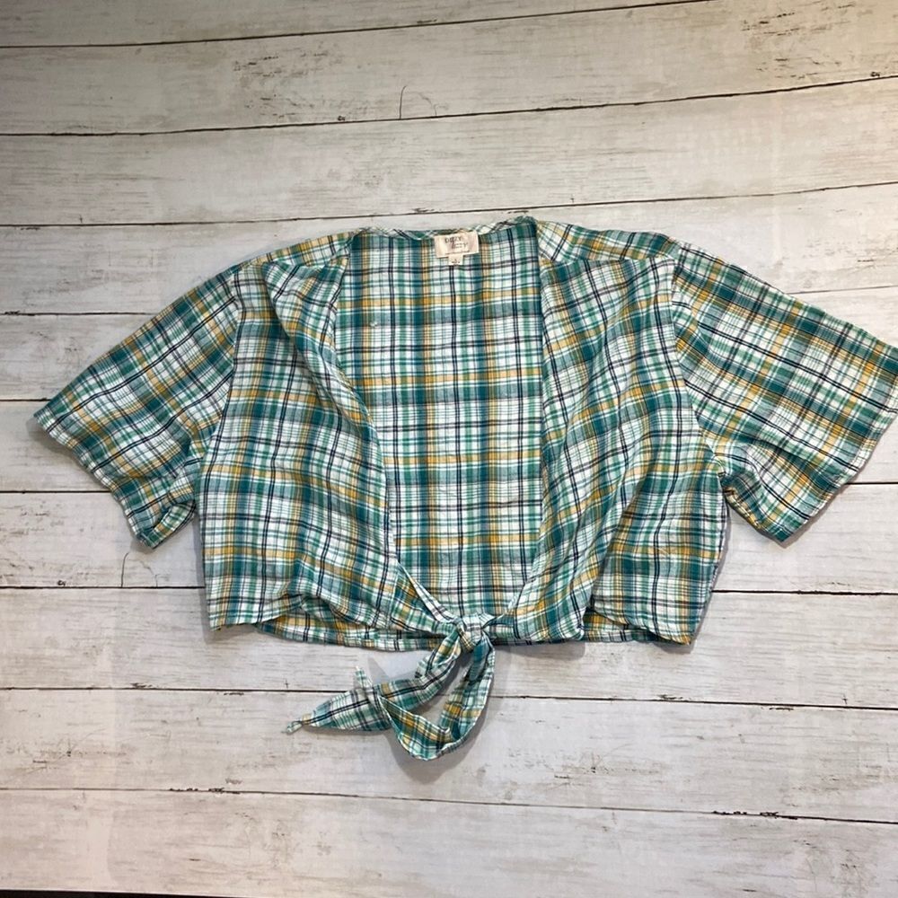 Womens Tie Front Crop Top Country Western Cowgirl Shirt Size L